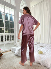 Ensemble Décontracté en Satin Pour l'été Vêtements d'Intérieur à Manches Courtes et Amples