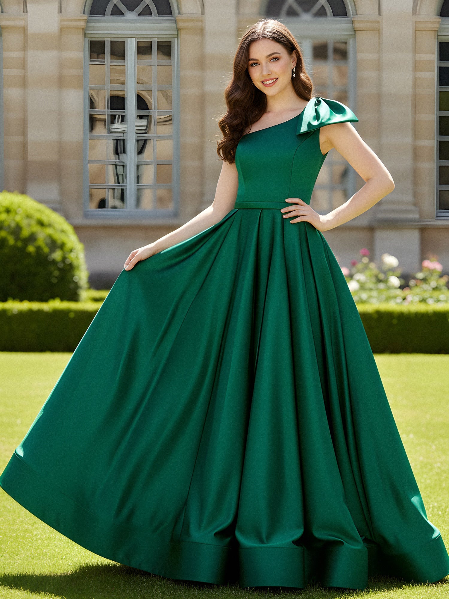 BABARONI Satin Régence Robes de Bal Ball Gown Une épaule Sans Manches ...