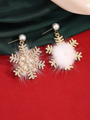 Boucles d'Oreilles Perle Diamant Flocon de Neige de Noël