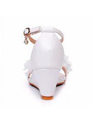 Sandales de Plage Blanches à Fleurs à Bout Ouvert avec Bride à la Cheville
