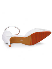 Sandales à Talon Aiguille et Bout Pointu Ornées de Dentelle Blanche