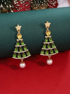 Boucles d'Oreilles Perle Diamant Arbre de Noël Creux