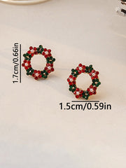 Boucles d'Oreilles Perle Ronde Couronne de Noël