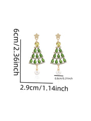 Boucles d'Oreilles Perle Diamant Arbre de Noël Creux