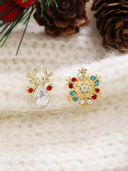 Boucles d'Oreilles Diamant Flocon de Neige et Renne de Noël