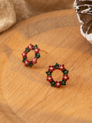 Boucles d'Oreilles Perle Ronde Couronne de Noël