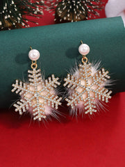 Boucles d'Oreilles Perle Diamant Flocon de Neige de Noël