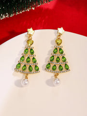 Boucles d'Oreilles Perle Diamant Arbre de Noël Creux