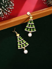 Boucles d'Oreilles Perle Diamant Arbre de Noël Creux
