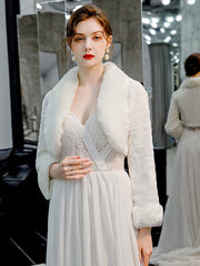 Veste De Mariage À Manches Longues En Fausse Fourrure