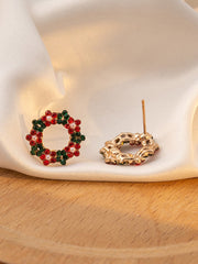 Boucles d'Oreilles Perle Ronde Couronne de Noël