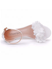 Sandales de Plage Blanches à Fleurs à Bout Ouvert avec Bride à la Cheville