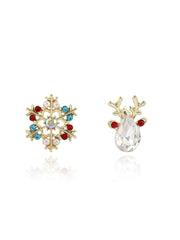 Boucles d'Oreilles Diamant Flocon de Neige et Renne de Noël