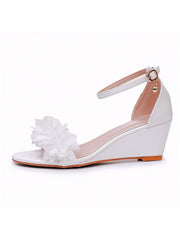 Sandales de Plage Blanches à Fleurs à Bout Ouvert avec Bride à la Cheville