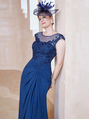 Robe en Mousseline Dentelle à Col Illusion Scoop Bleu Marine Clair