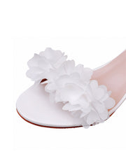 Sandales de Plage Blanches à Fleurs à Bout Ouvert avec Bride à la Cheville