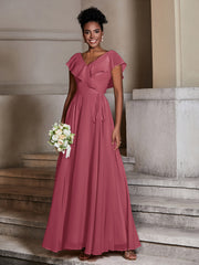Col En V Mousseline Robes Avec Mancherons Cannelle Rose