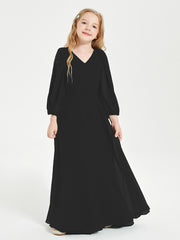 Robes de Demoiselle d'Honneur Junior à Manches Longues Modestes Noir