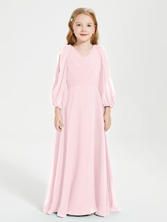 Robes de Demoiselle d'Honneur Junior à Manches Longues Modestes Rose Pâle