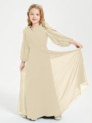 Robes de Demoiselle d'Honneur Junior à Manches Longues Modestes Champagne
