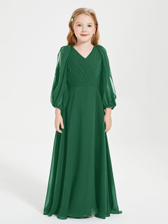 Robes de Demoiselle d'Honneur Junior à Manches Longues Modestes Vert Foncé