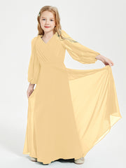 Robes de Demoiselle d'Honneur Junior à Manches Longues Modestes Or