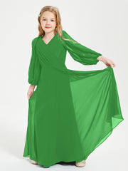 Robes de Demoiselle d'Honneur Junior à Manches Longues Modestes Vert