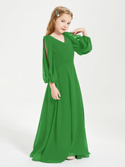 Robes de Demoiselle d'Honneur Junior à Manches Longues Modestes Vert