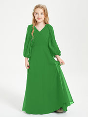 Robes de Demoiselle d'Honneur Junior à Manches Longues Modestes Vert