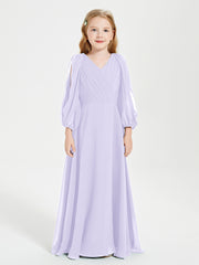 Robes de Demoiselle d'Honneur Junior à Manches Longues Modestes Lilas