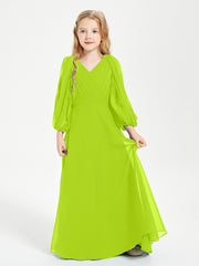 Robes de Demoiselle d'Honneur Junior à Manches Longues Modestes Vert Citron