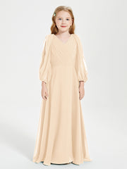 Robes de Demoiselle d'Honneur Junior à Manches Longues Modestes Pêche