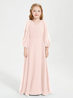 Robes de Demoiselle d'Honneur Junior à Manches Longues Modestes Rose Perle