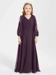Robes de Demoiselle d'Honneur Junior à Manches Longues Modestes Plum