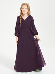 Robes de Demoiselle d'Honneur Junior à Manches Longues Modestes Plum
