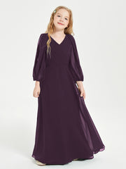 Robes de Demoiselle d'Honneur Junior à Manches Longues Modestes Plum