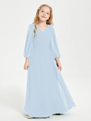 Robes de Demoiselle d'Honneur Junior à Manches Longues Modestes Bleu Ciel