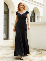 Robe Sirène en Mousseline Longueur au Sol avec Fente Noir Grande Taille