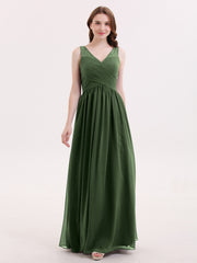 Col en V Mousseline et Dentelle Maxi Robe Demoiselle d'honneur Olive Verte Grande Taille