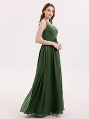 Col en V Mousseline et Dentelle Maxi Robe Demoiselle d'honneur Olive Verte Grande Taille