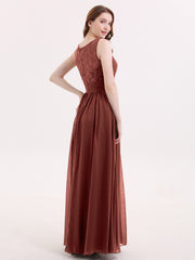 Col en V Mousseline et Dentelle Maxi Robe Demoiselle d'honneur terracotta