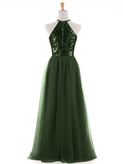 Paillettes et Tulle Licou Robe Longue Olive Verte