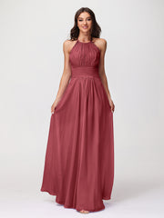 Licou Mousseline Robe Longue avec Bretelle Dentelle Cannelle Rose