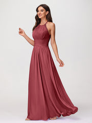 Licou Mousseline Robe Longue avec Bretelle Dentelle Cannelle Rose