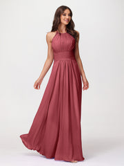 Licou Mousseline Robe Longue avec Bretelle Dentelle Cannelle Rose