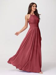 Licou Mousseline Robe Longue avec Bretelle Dentelle Cannelle Rose Grande Taille