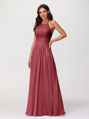 Licou Mousseline Robe Longue avec Bretelle Dentelle Cannelle Rose Grande Taille