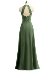 Licou Mousseline Robe Longue avec Bretelle Dentelle Olive Verte Grande Taille