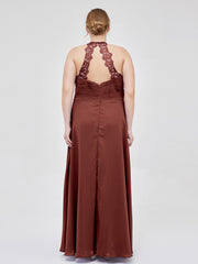 Licou Mousseline Robe Longue avec Bretelle Dentelle terracotta Grande Taille