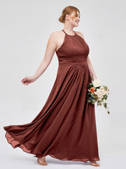 Licou Mousseline Robe Longue avec Bretelle Dentelle terracotta Grande Taille